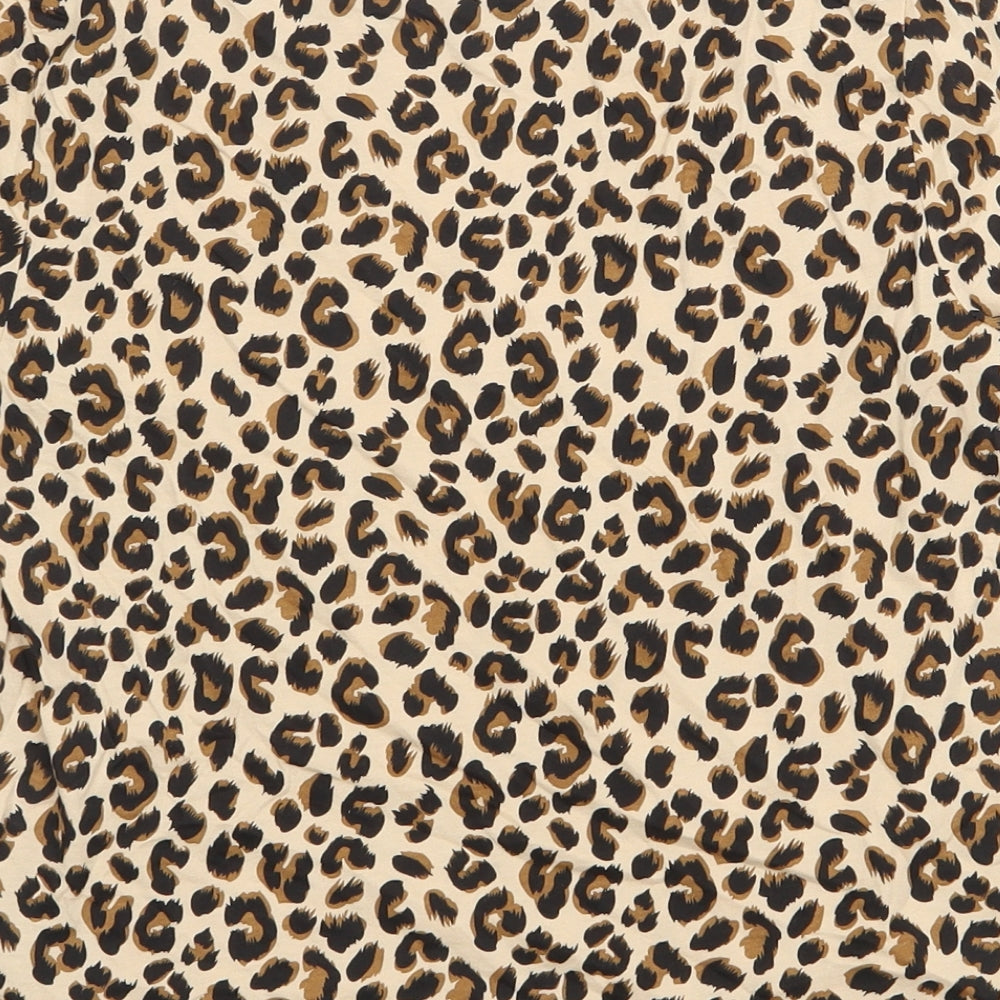 H&M Womens Beige Animal Print 100% Cotton Basic T-Shirt Size S Round Neck - Leopard Pattern