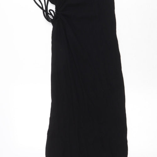 Bershka Womens Black Cotton Sheath Size S One Shoulder Tie