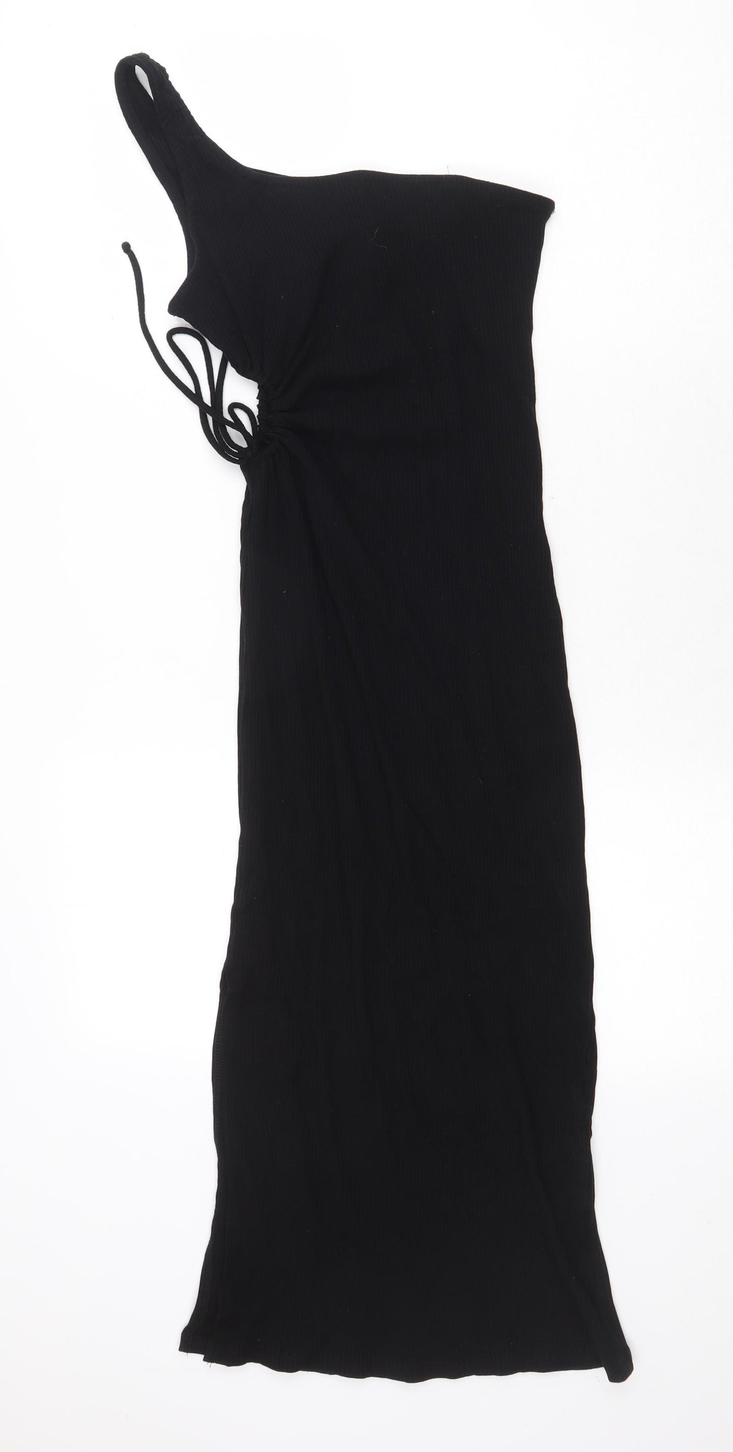 Bershka Womens Black Cotton Sheath Size S One Shoulder Tie