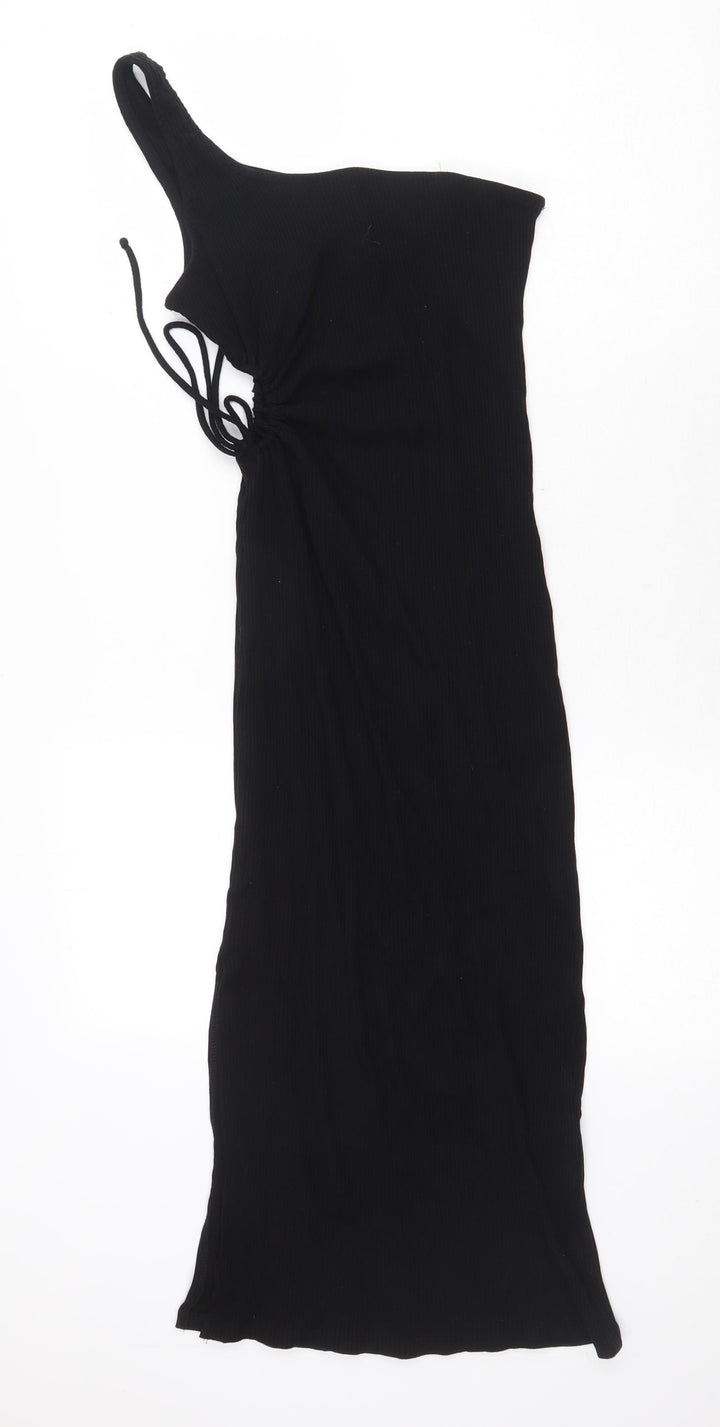 Bershka Womens Black Cotton Sheath Size S One Shoulder Tie
