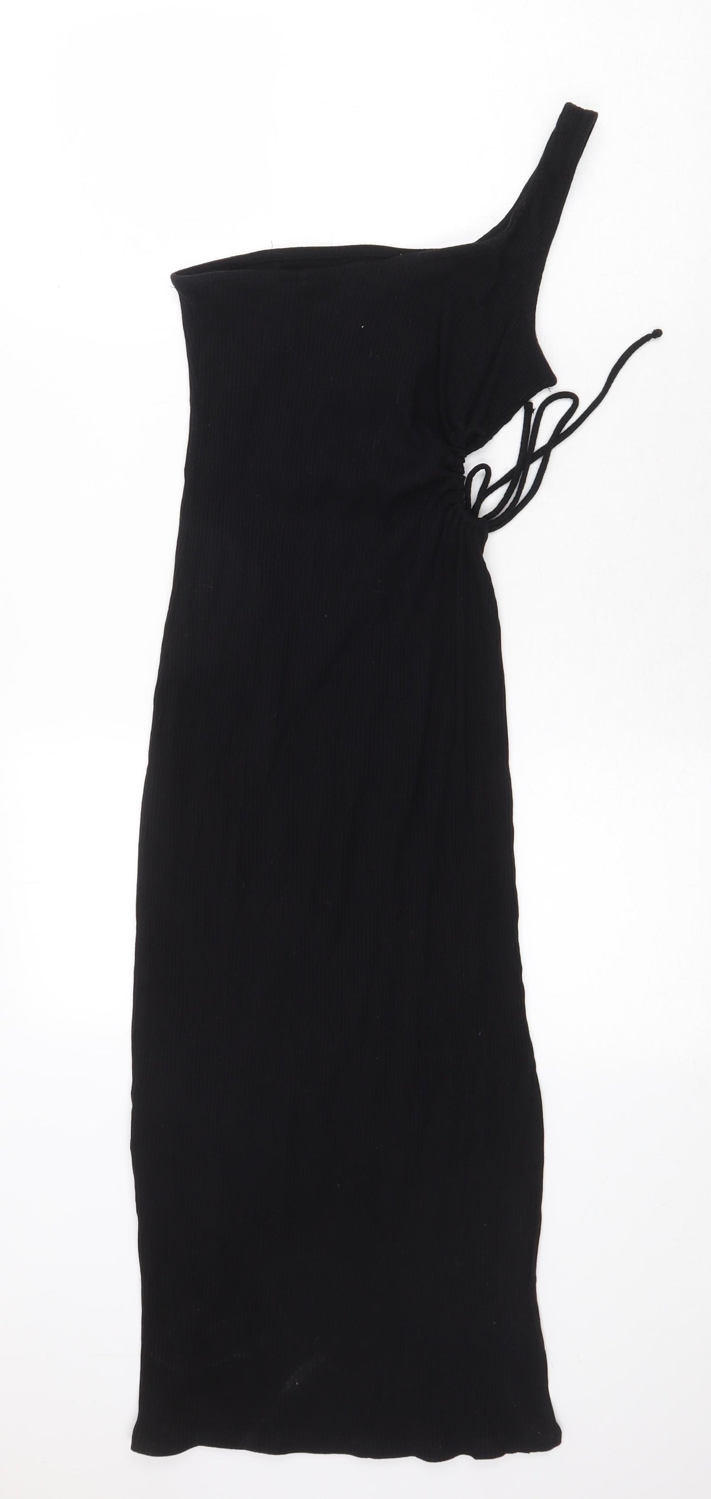 Bershka Womens Black Cotton Sheath Size S One Shoulder Tie