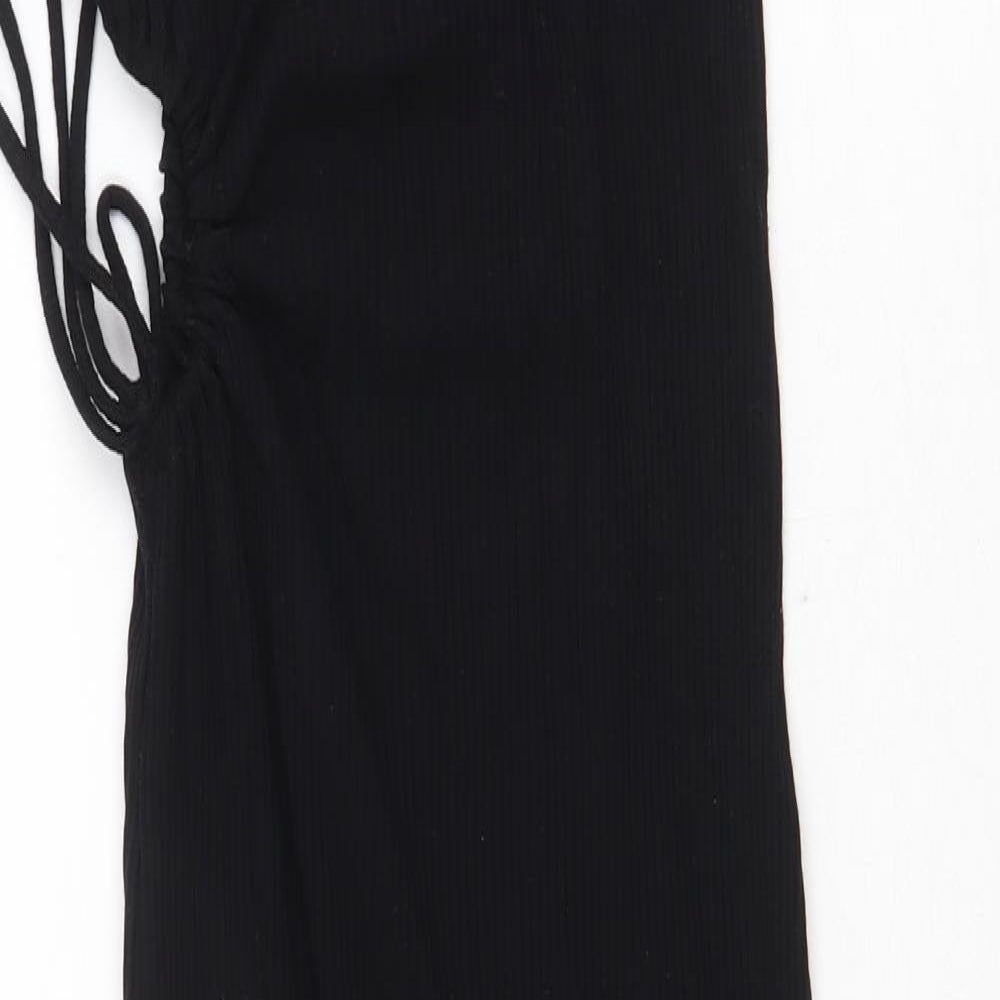 Bershka Womens Black Cotton Sheath Size S One Shoulder Tie