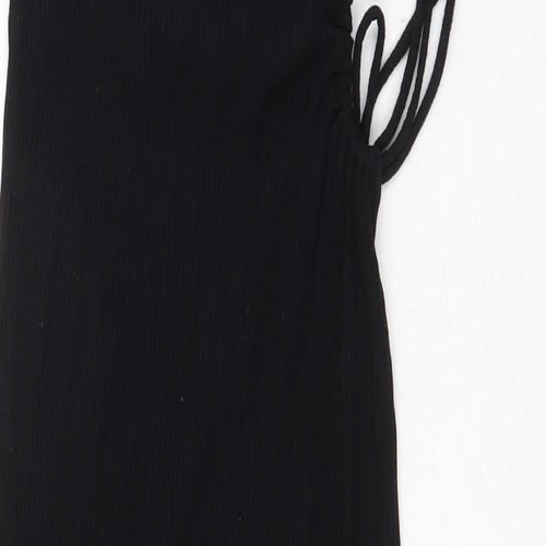 Bershka Womens Black Cotton Sheath Size S One Shoulder Tie