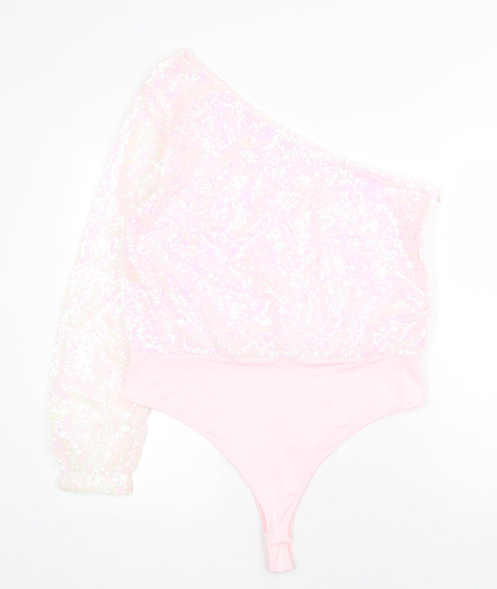 In the Style Womens Pink Polyester Bodysuit One-Piece Size 16 Snap