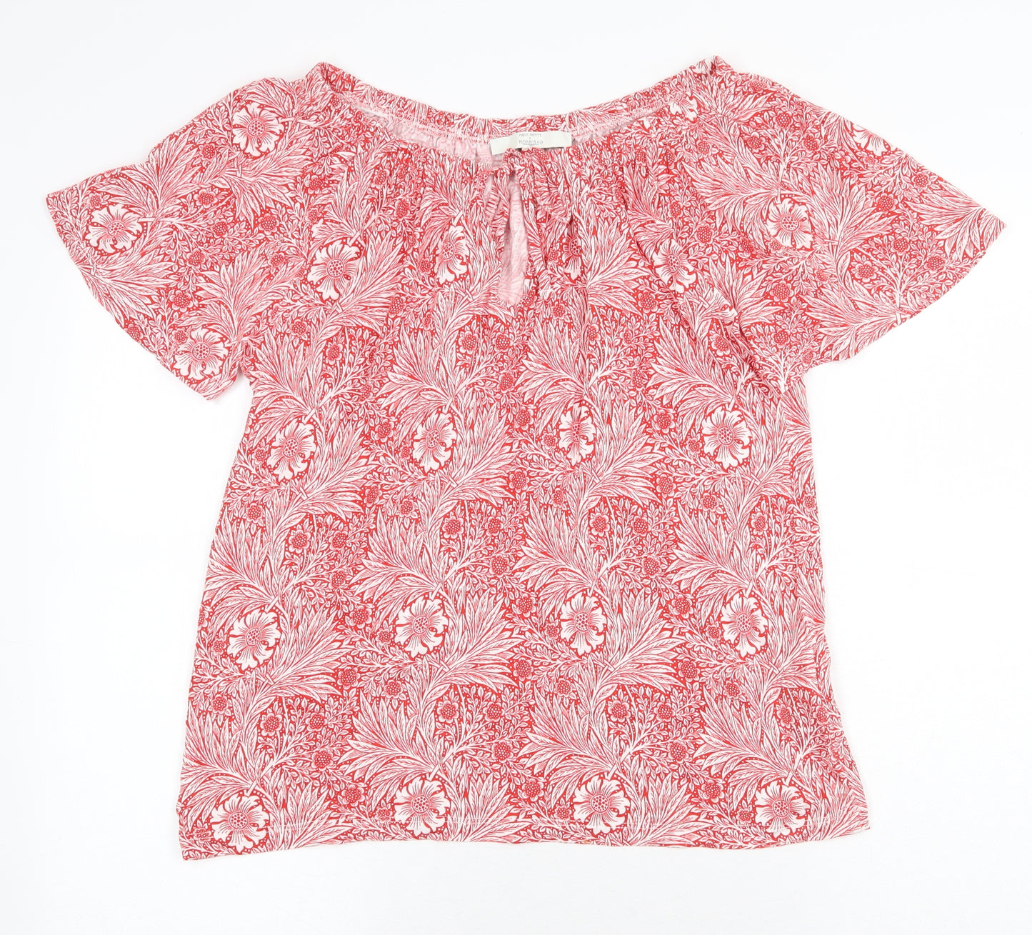 NEXT Womens Red Floral Viscose Basic T-Shirt Size 12 Scoop Neck