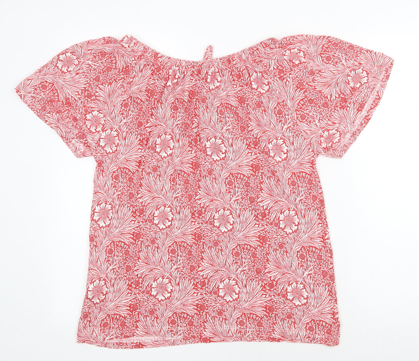 NEXT Womens Red Floral Viscose Basic T-Shirt Size 12 Scoop Neck