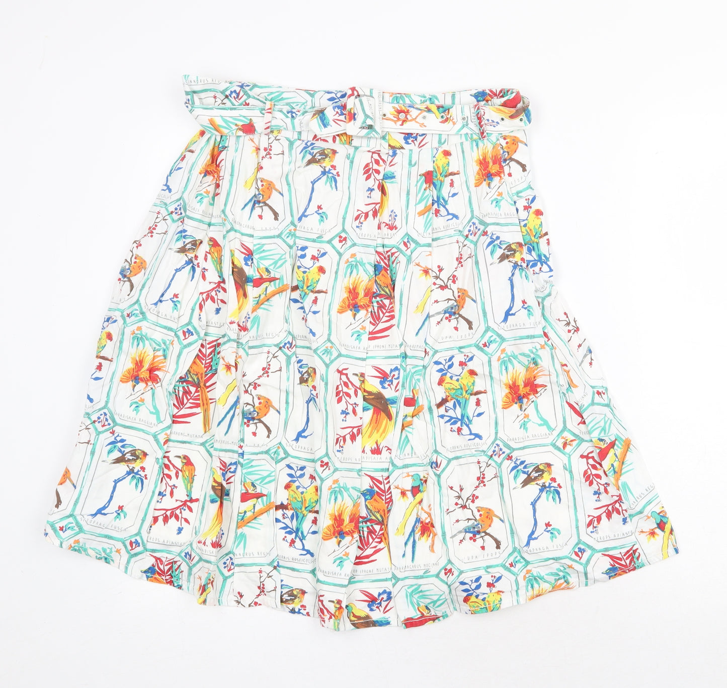 Uttam Boutique Womens White Geometric Cotton A-Line Skirt Size 12 Zip - Bird Pattern