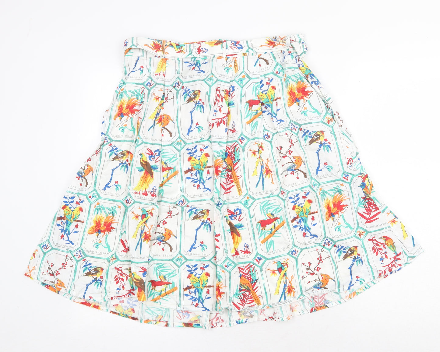 Uttam Boutique Womens White Geometric Cotton A-Line Skirt Size 12 Zip - Bird Pattern