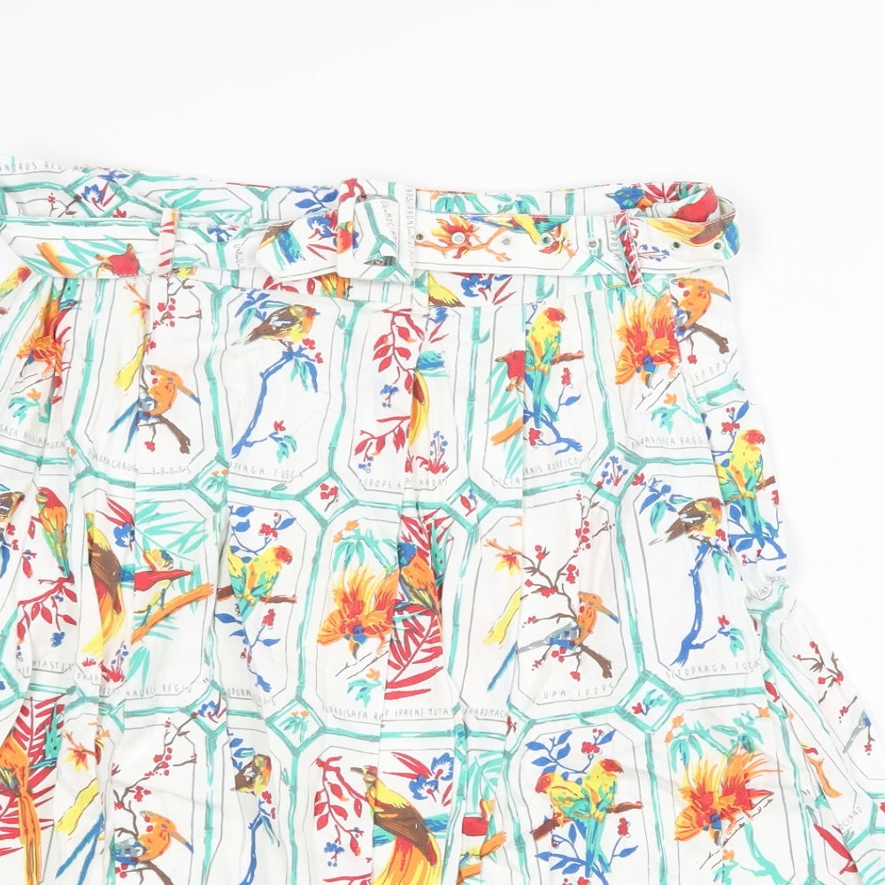 Uttam Boutique Womens White Geometric Cotton A-Line Skirt Size 12 Zip - Bird Pattern