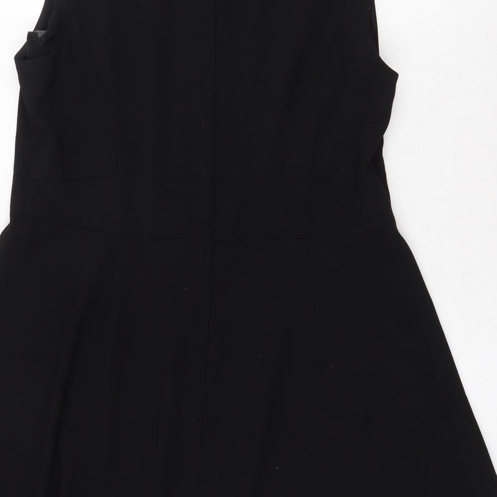 Peacocks Womens Black Polyester Fit & Flare Size 18 Boat Neck Zip