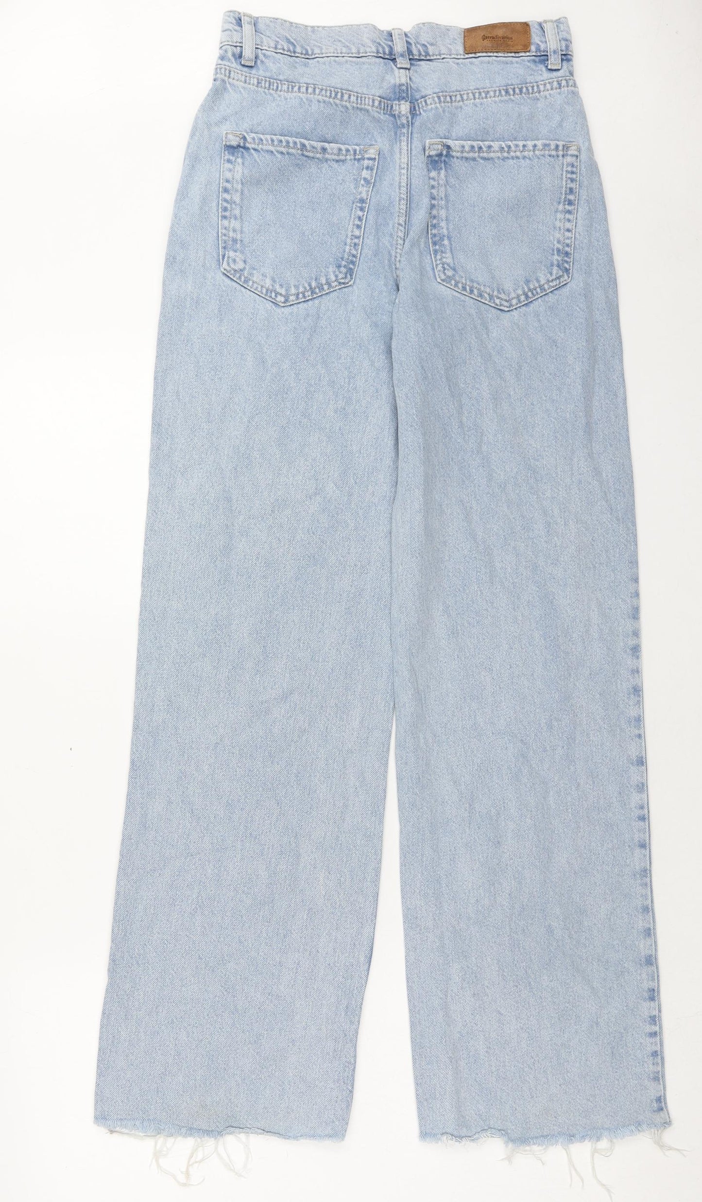 Stradivarius Womens Blue Cotton Straight Jeans Size 6 Regular Button - Distressed Hems