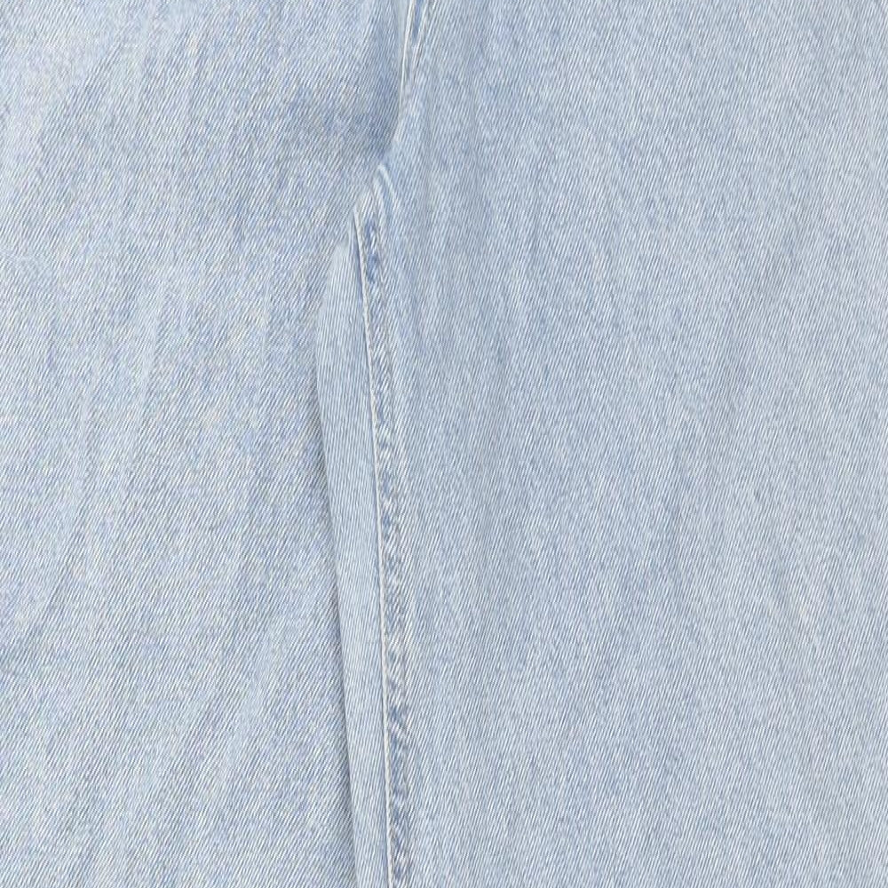 Stradivarius Womens Blue Cotton Straight Jeans Size 6 Regular Button - Distressed Hems