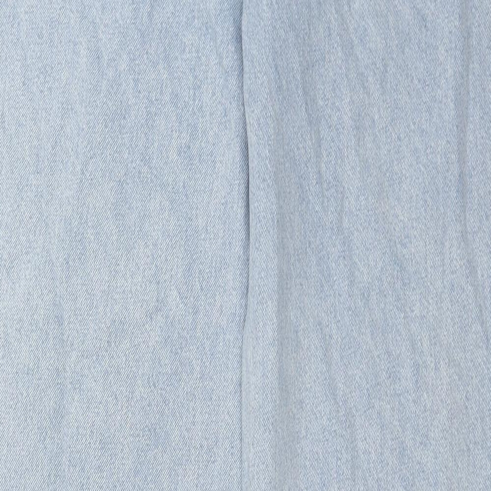 Stradivarius Womens Blue Cotton Straight Jeans Size 6 Regular Button - Distressed Hems