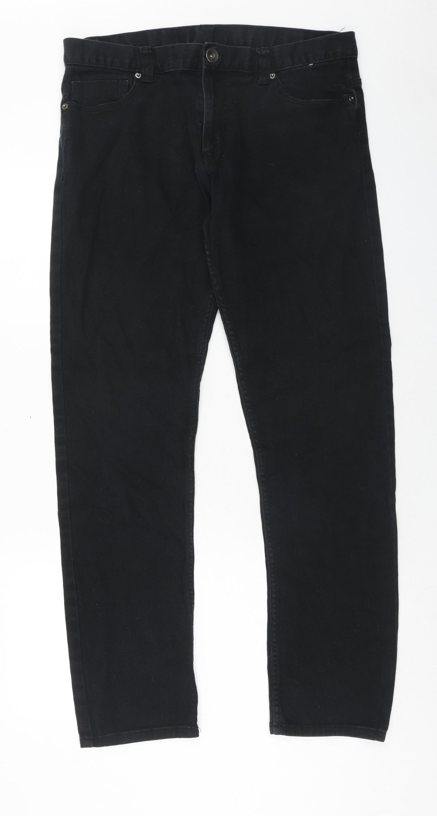 Denim & Co. Mens Black Cotton Straight Jeans Size 34 in L32 in Regular Button