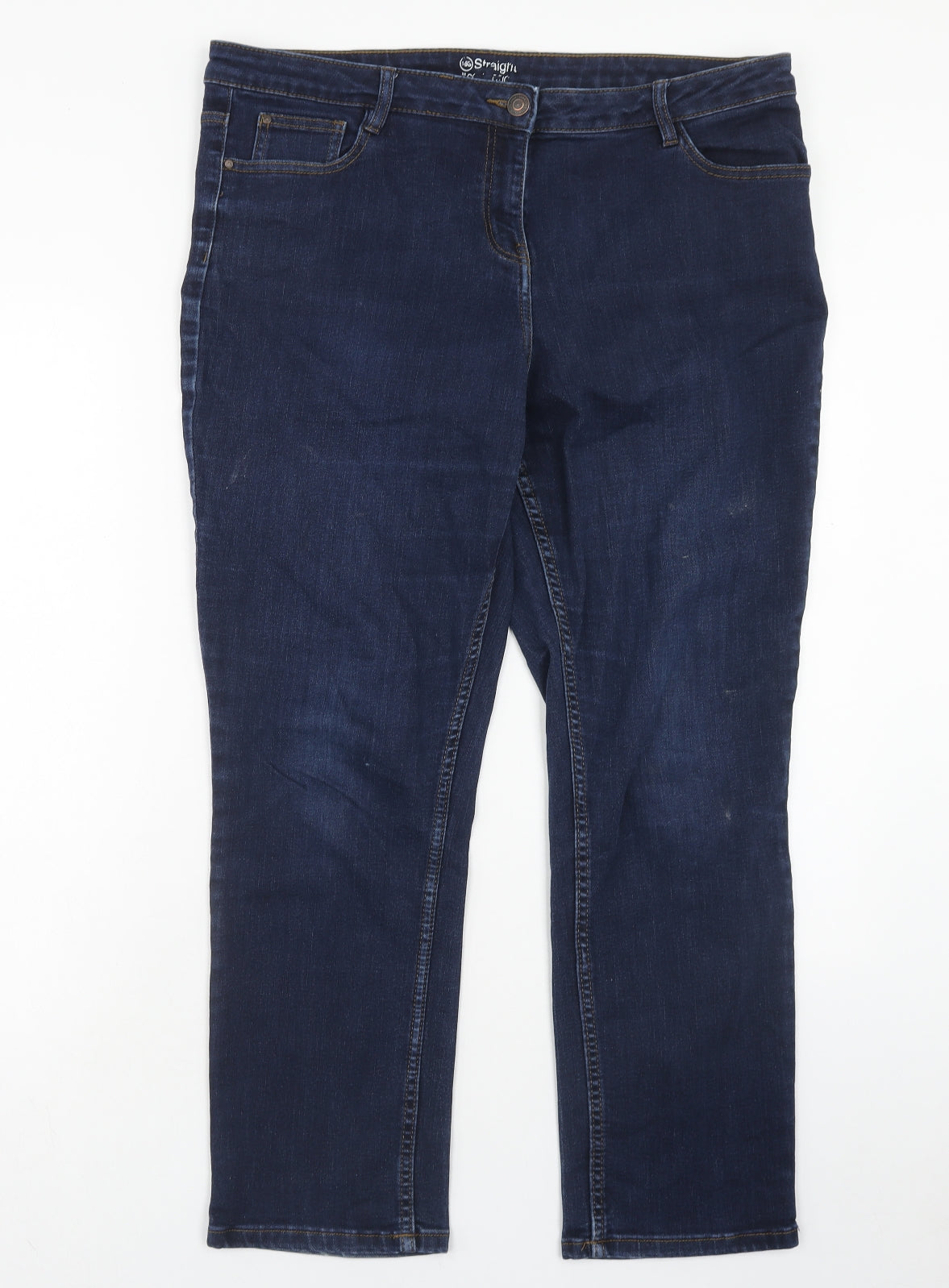 Debenhams Womens Blue Cotton Straight Jeans Size 16 Regular Button
