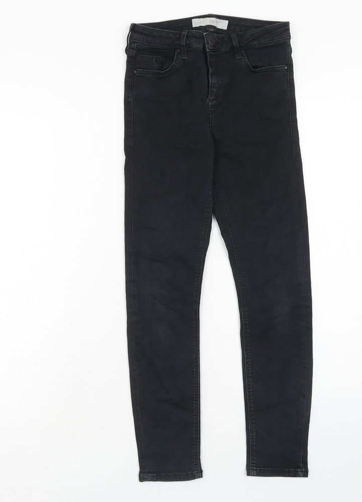 Topshop Womens Black Cotton Skinny Jeans Size 26 in L28 in Regular Button