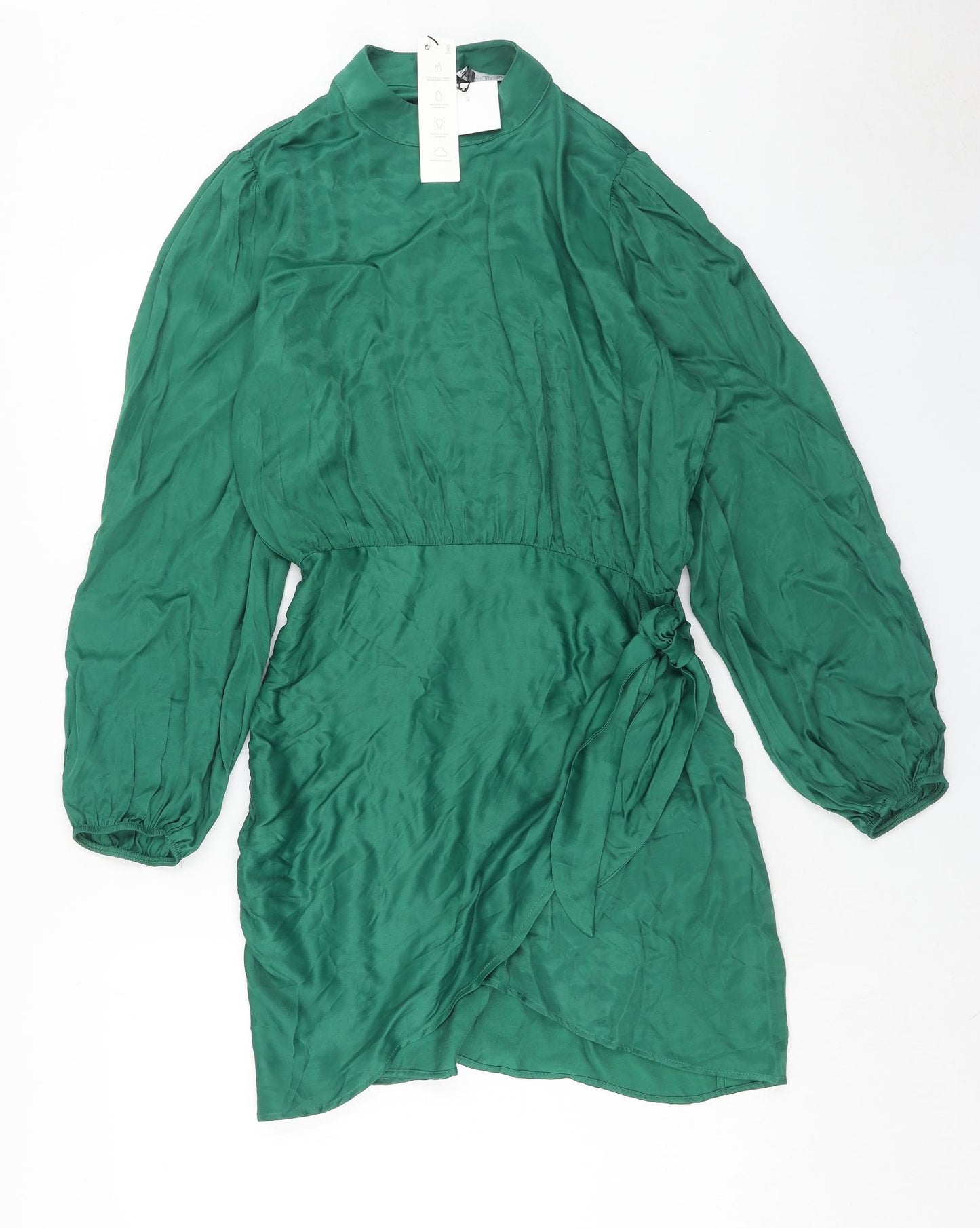 Zara Womens Green Viscose Sheath Size L Mock Neck Button