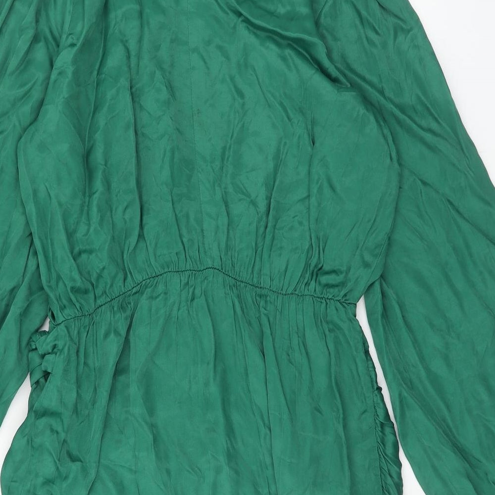 Zara Womens Green Viscose Sheath Size L Mock Neck Button
