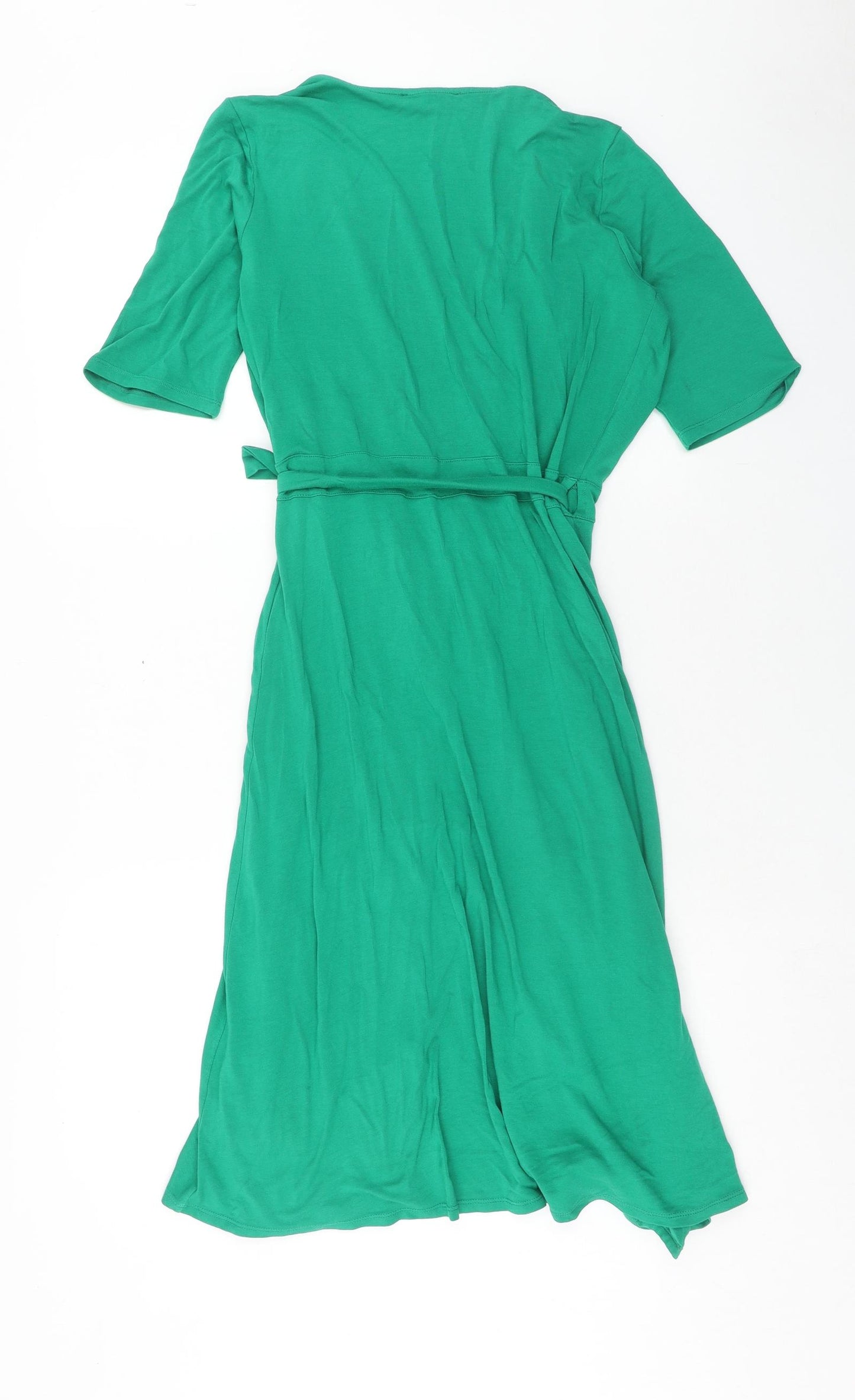 Oasis Womens Green Viscose Wrap Dress Size M V-Neck Tie