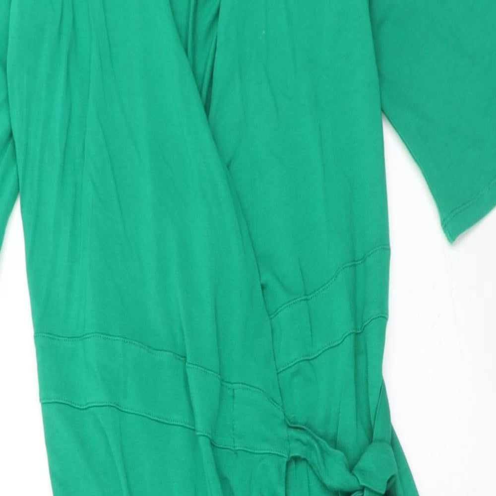 Oasis Womens Green Viscose Wrap Dress Size M V-Neck Tie