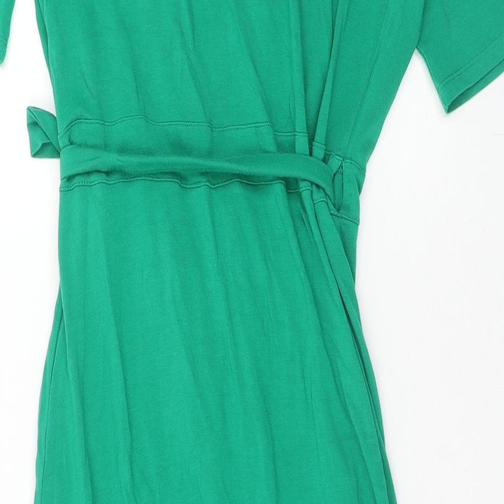 Oasis Womens Green Viscose Wrap Dress Size M V-Neck Tie