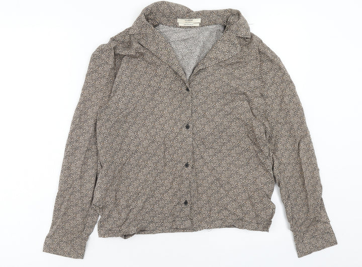 Pull&Bear Womens Brown Animal Print Viscose Basic Button-Up Size S Collared - Leopard Print