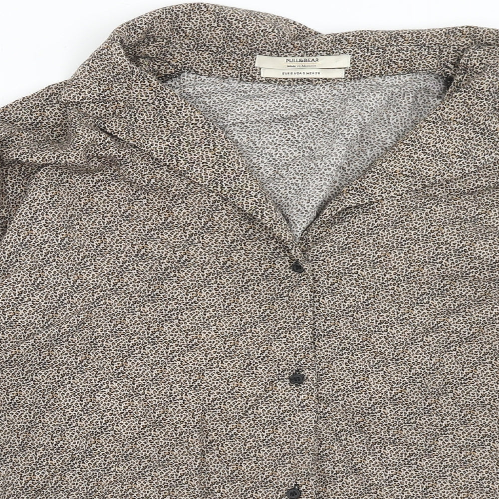 Pull&Bear Womens Brown Animal Print Viscose Basic Button-Up Size S Collared - Leopard Print