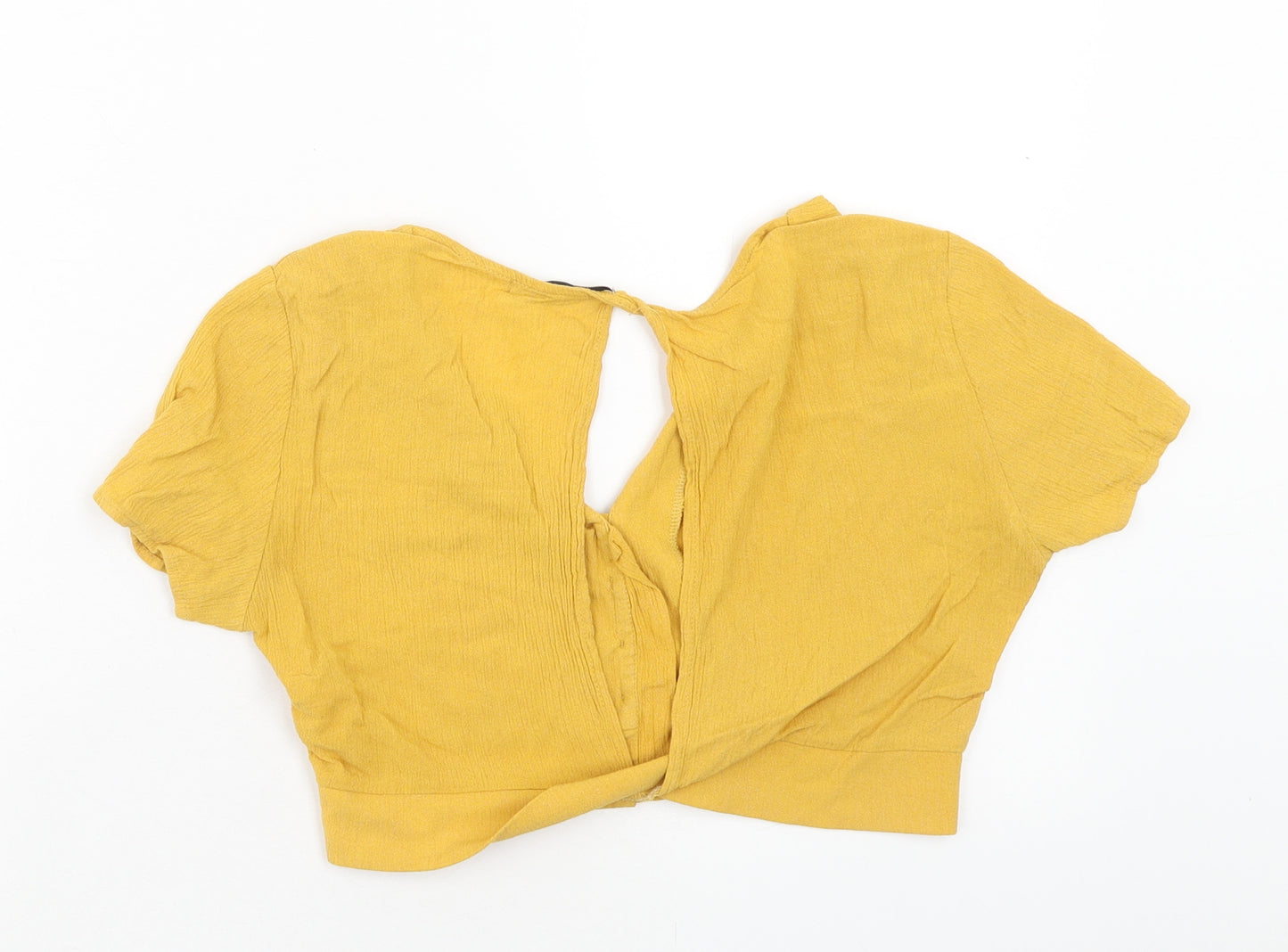Pull&Bear Womens Yellow Viscose Cropped Blouse Size M V-Neck - Open Back