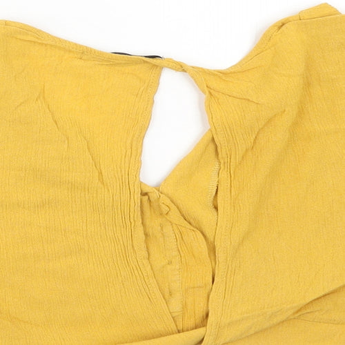 Pull&Bear Womens Yellow Viscose Cropped Blouse Size M V-Neck - Open Back