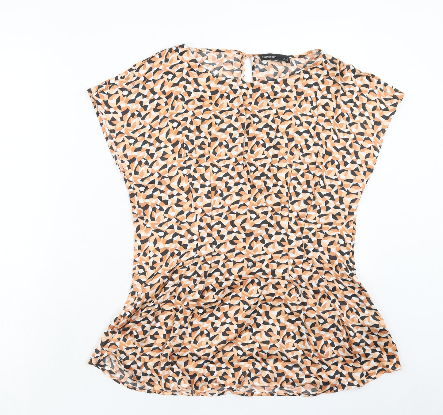 Marks and Spencer Womens Orange Geometric Viscose Basic Blouse Size 8 Boat Neck