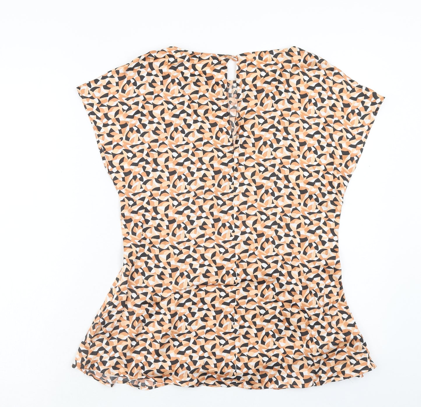 Marks and Spencer Womens Orange Geometric Viscose Basic Blouse Size 8 Boat Neck