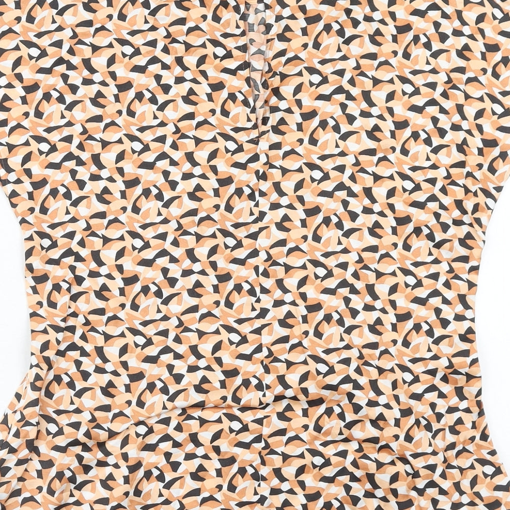 Marks and Spencer Womens Orange Geometric Viscose Basic Blouse Size 8 Boat Neck