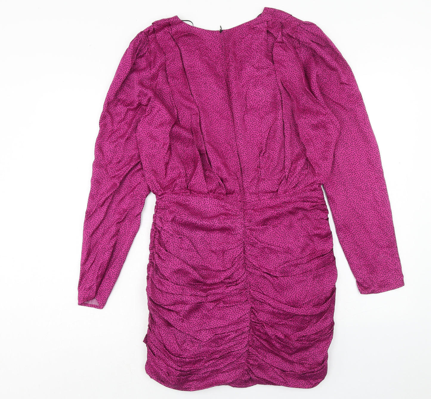 Zara Womens Purple Animal Print Viscose Mini Size L V-Neck Zip