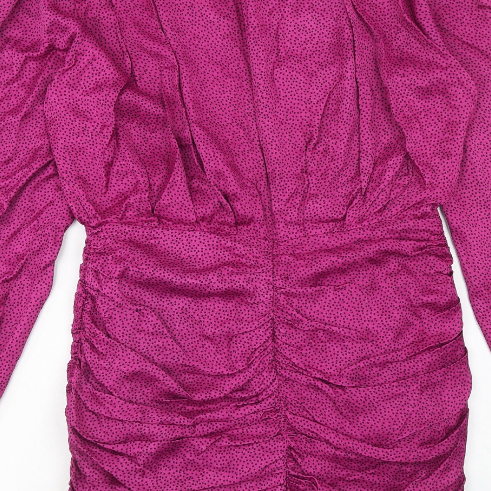 Zara Womens Purple Animal Print Viscose Mini Size L V-Neck Zip