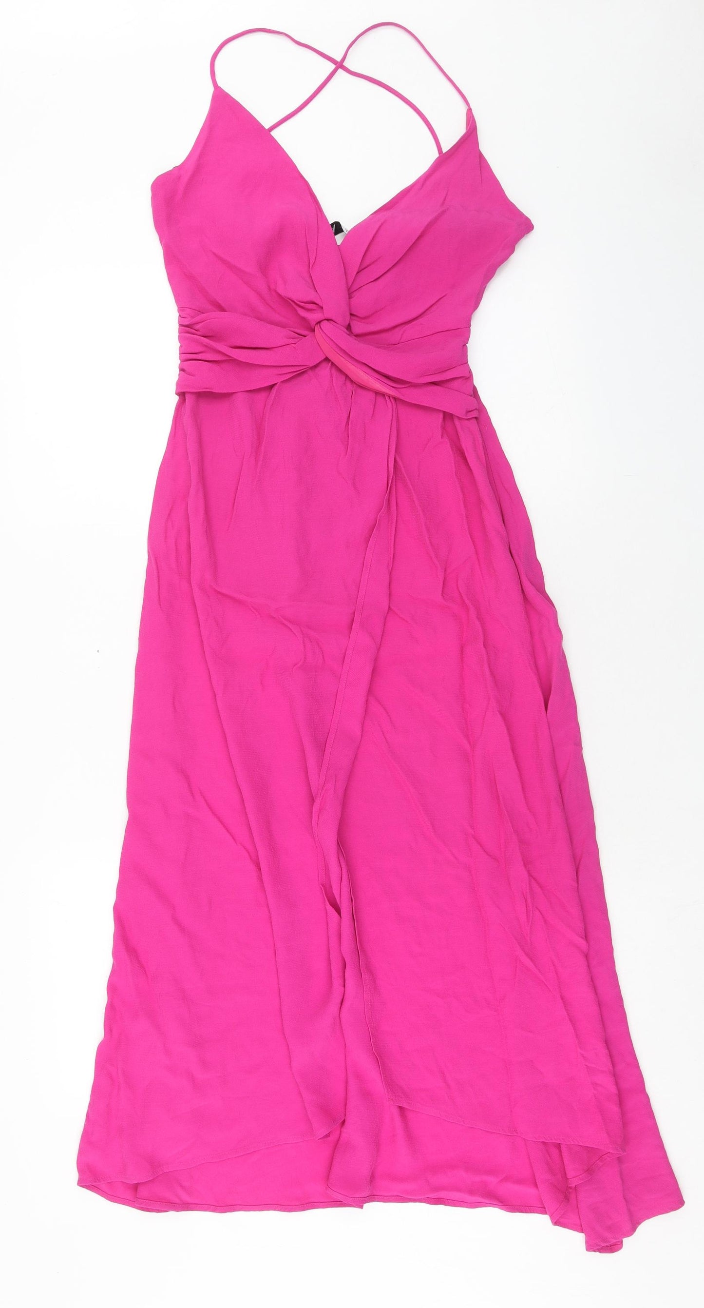 Zara Womens Pink Polyester Slip Dress Size XS V-Neck Zip