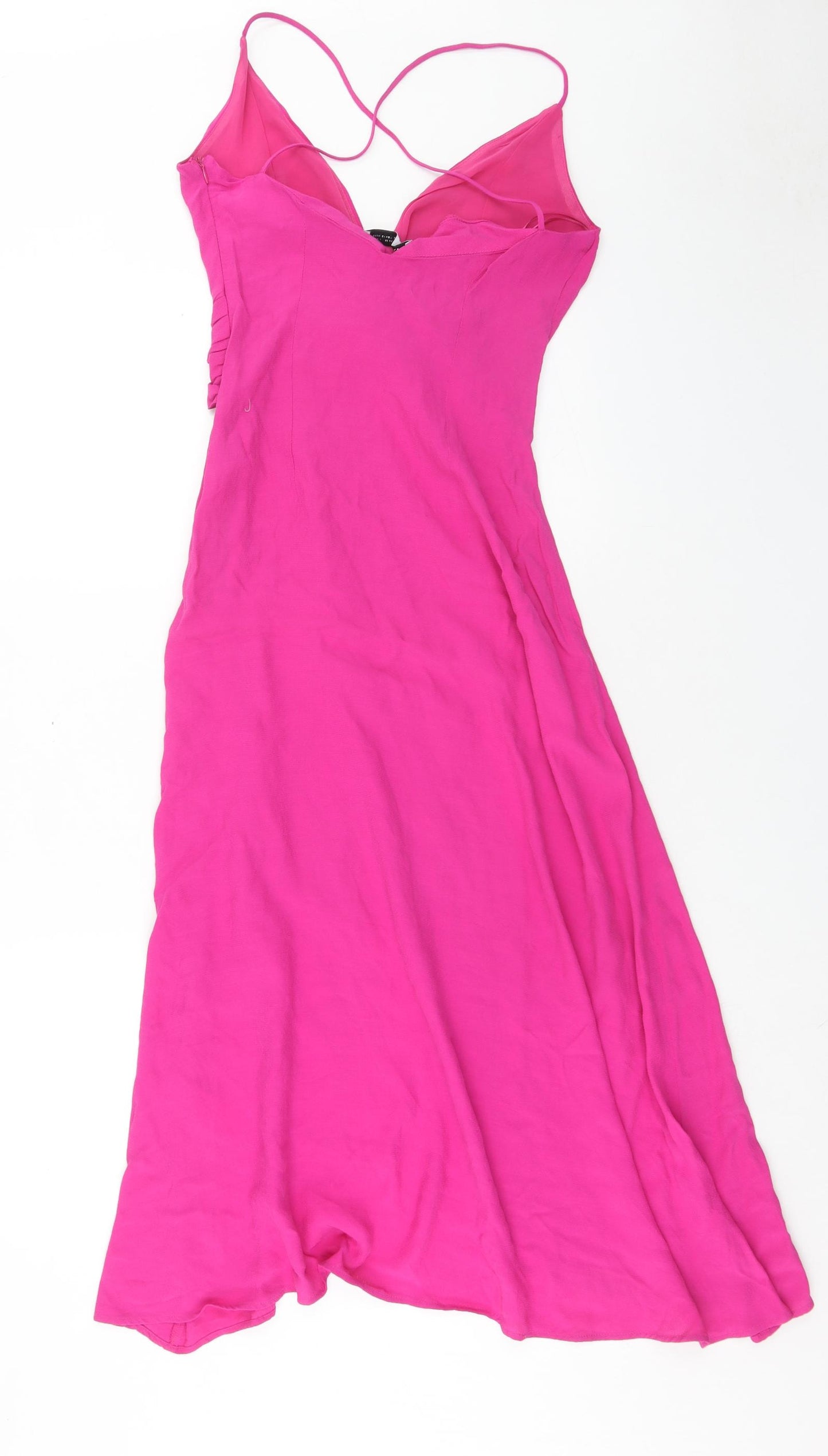 Zara Womens Pink Polyester Slip Dress Size XS V-Neck Zip