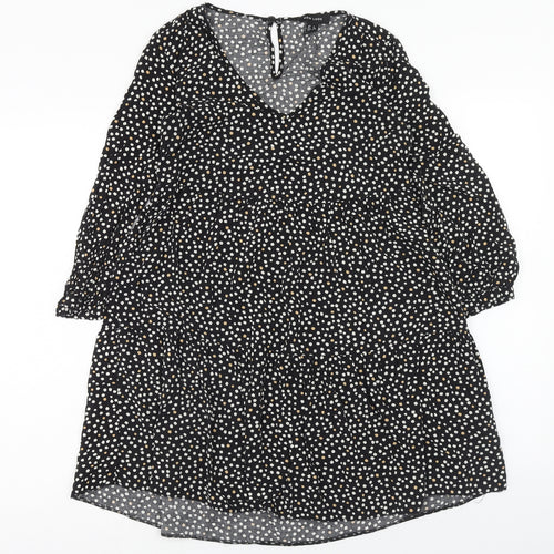 New Look Womens Black Animal Print Viscose A-Line Size 6 V-Neck Button