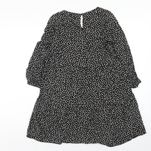 New Look Womens Black Animal Print Viscose A-Line Size 6 V-Neck Button