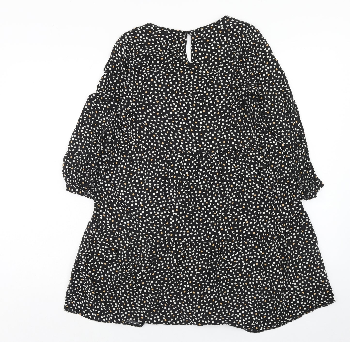 New Look Womens Black Animal Print Viscose A-Line Size 6 V-Neck Button