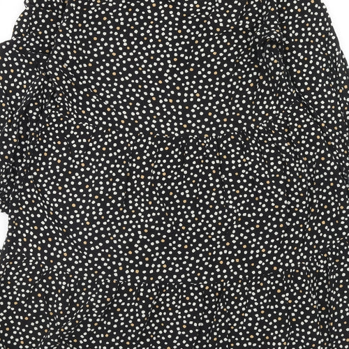 New Look Womens Black Animal Print Viscose A-Line Size 6 V-Neck Button