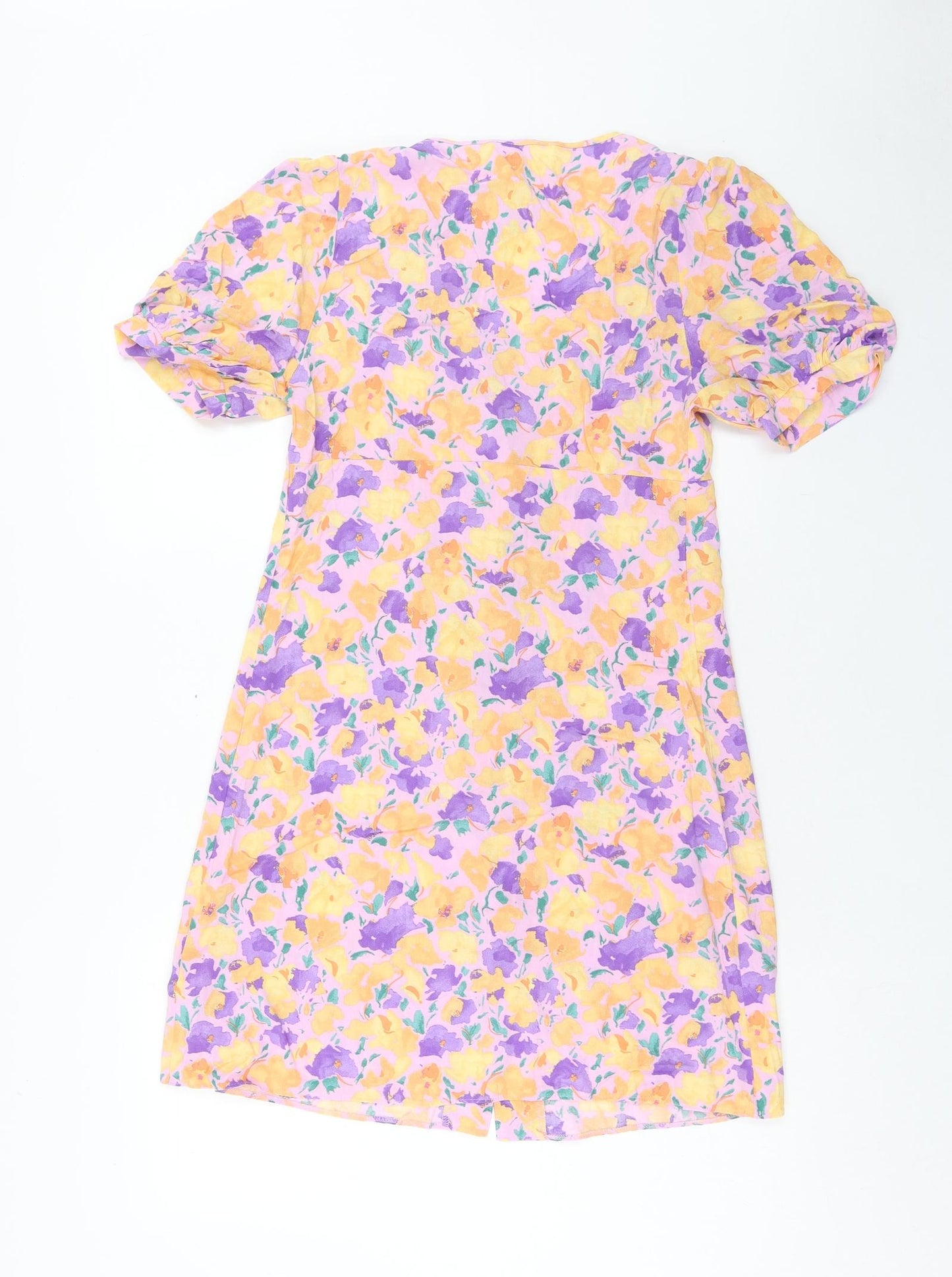 Primark Womens Multicoloured Floral Viscose A-Line Size 10 V-Neck Button