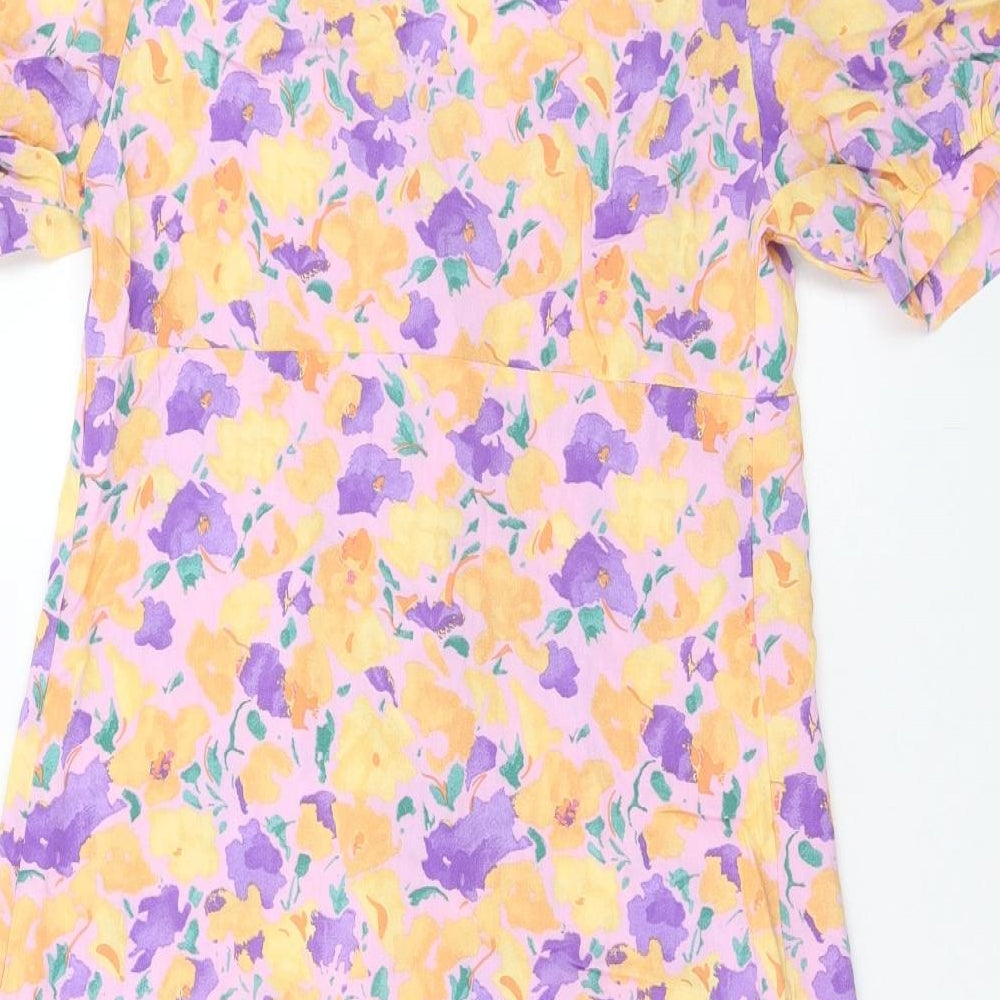 Primark Womens Multicoloured Floral Viscose A-Line Size 10 V-Neck Button