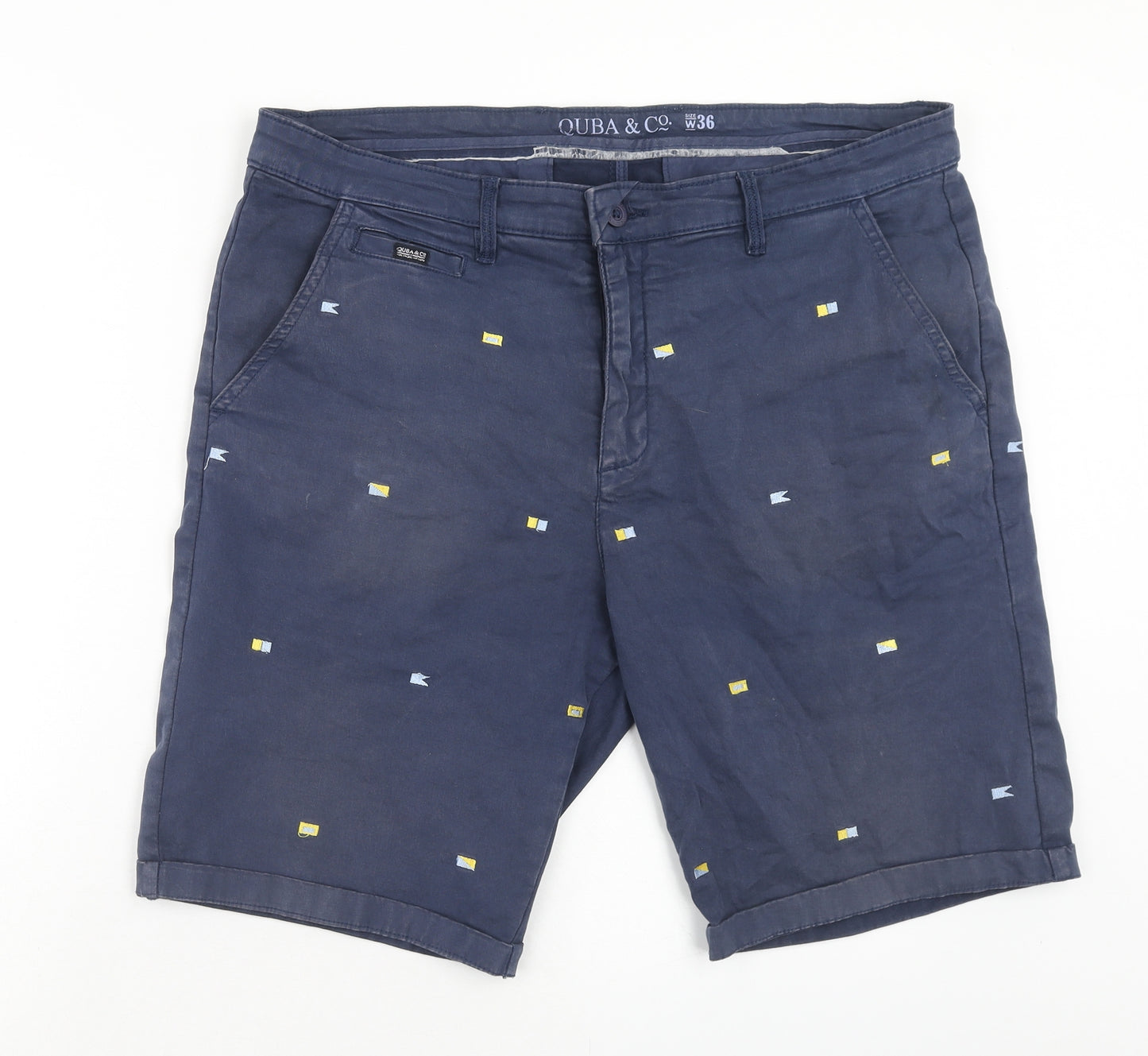 Quba & Co. Mens Blue Cotton Chino Shorts Size 36 in Regular Button