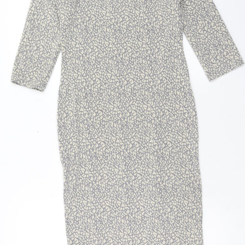 Dorothy Perkins Womens Grey Animal Print Polyester Sheath Size 8 Boat Neck Pullover