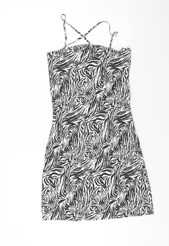Misspap Womens Multicoloured Animal Print Polyester Tank Dress Size 10 Scoop Neck Zip