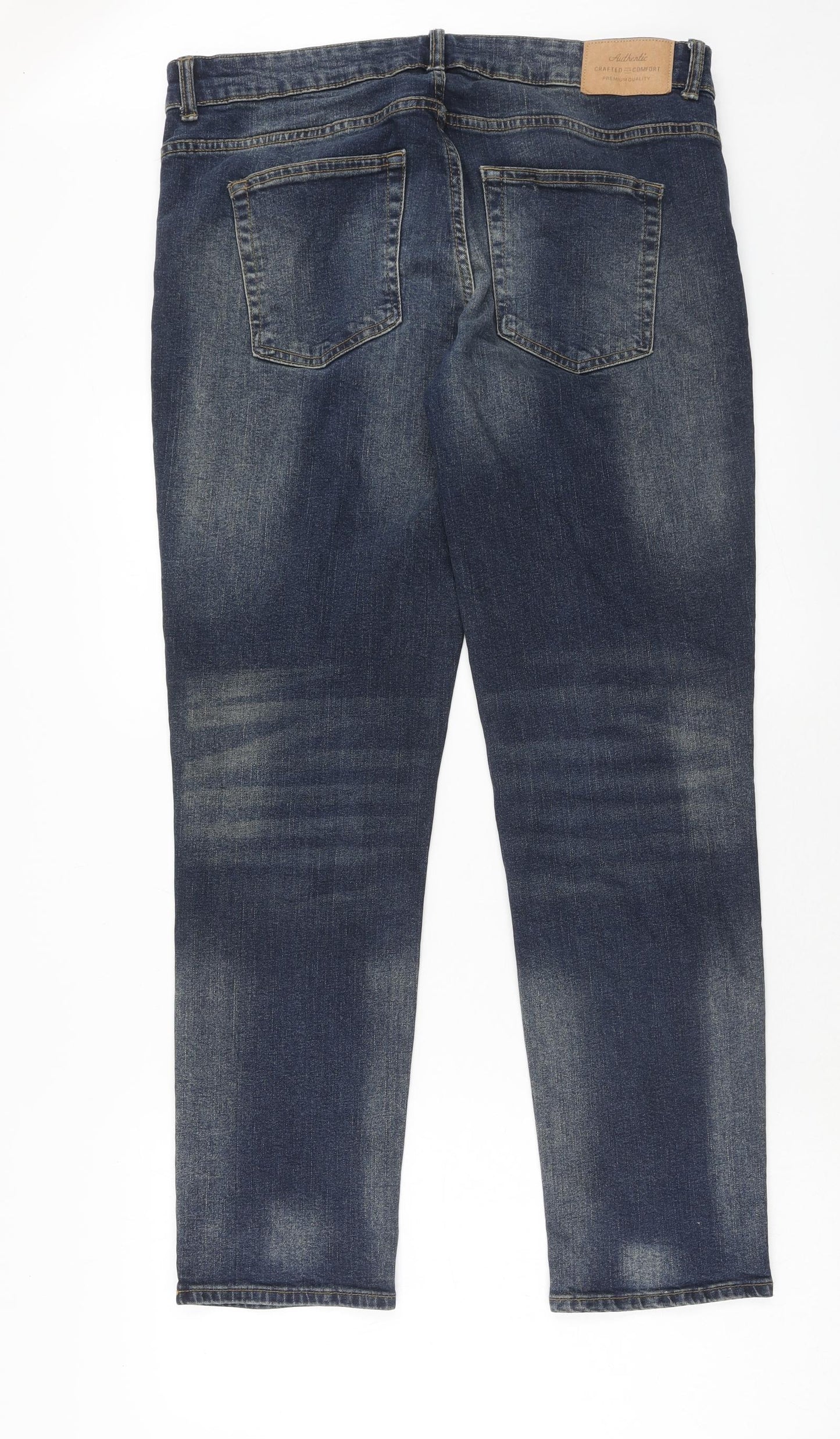 TU Mens Blue Cotton Straight Jeans Size 34 in Slim Button