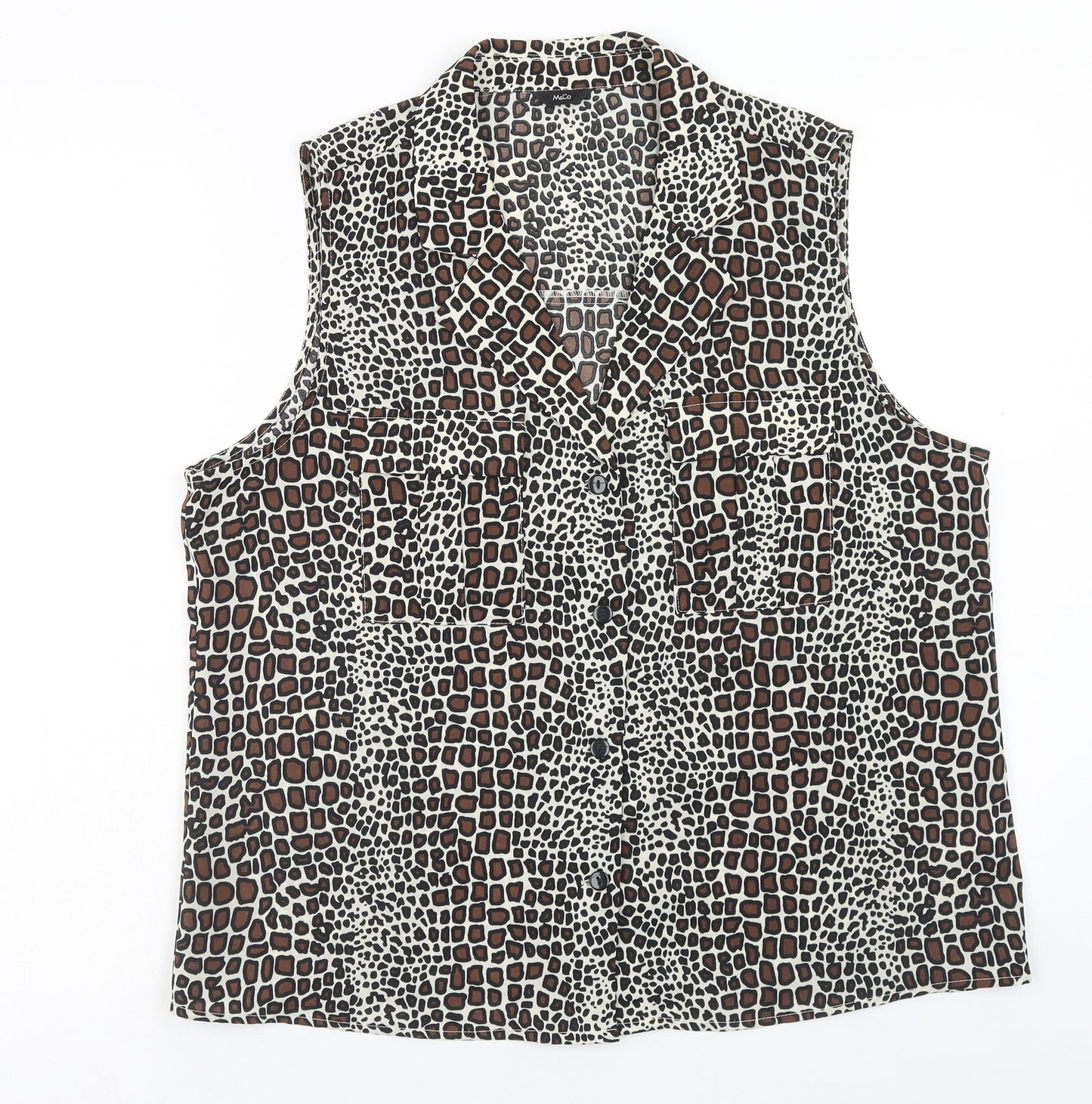 M&Co Womens Brown Animal Print Polyester Basic Blouse Size 16 Collared - Giraffe Print