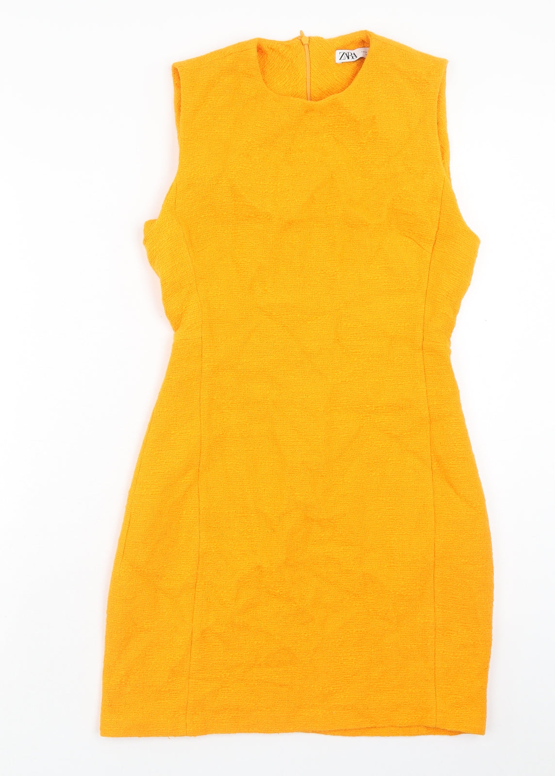 Zara Womens Orange Cotton Shift Size S Round Neck Zip