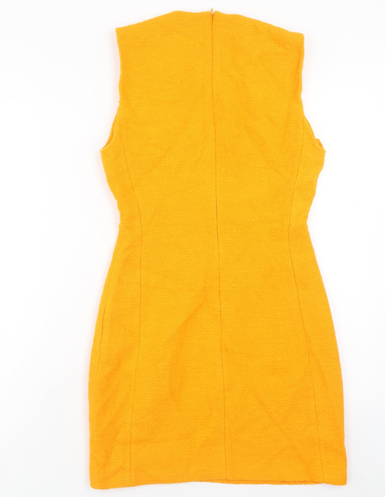 Zara Womens Orange Cotton Shift Size S Round Neck Zip