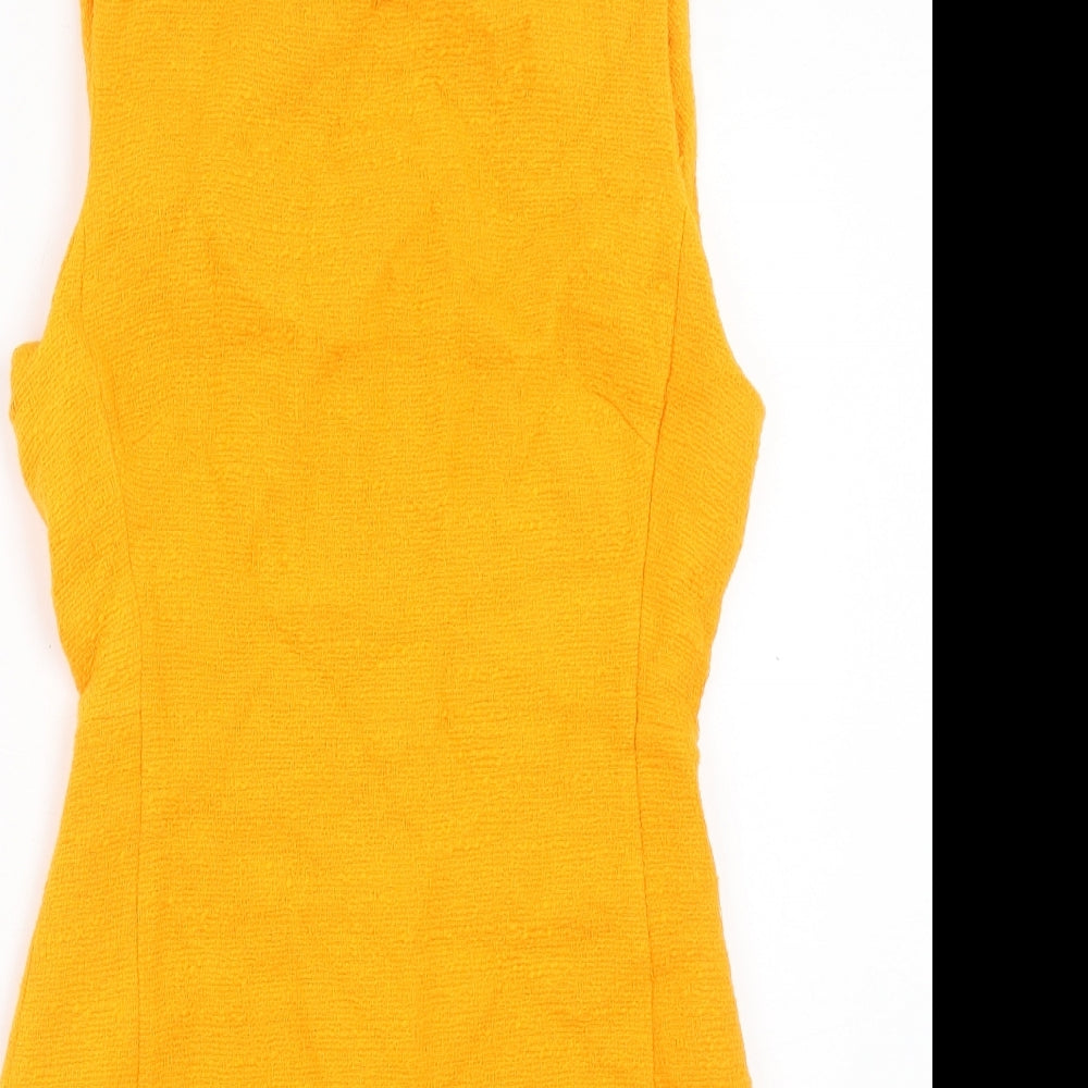 Zara Womens Orange Cotton Shift Size S Round Neck Zip